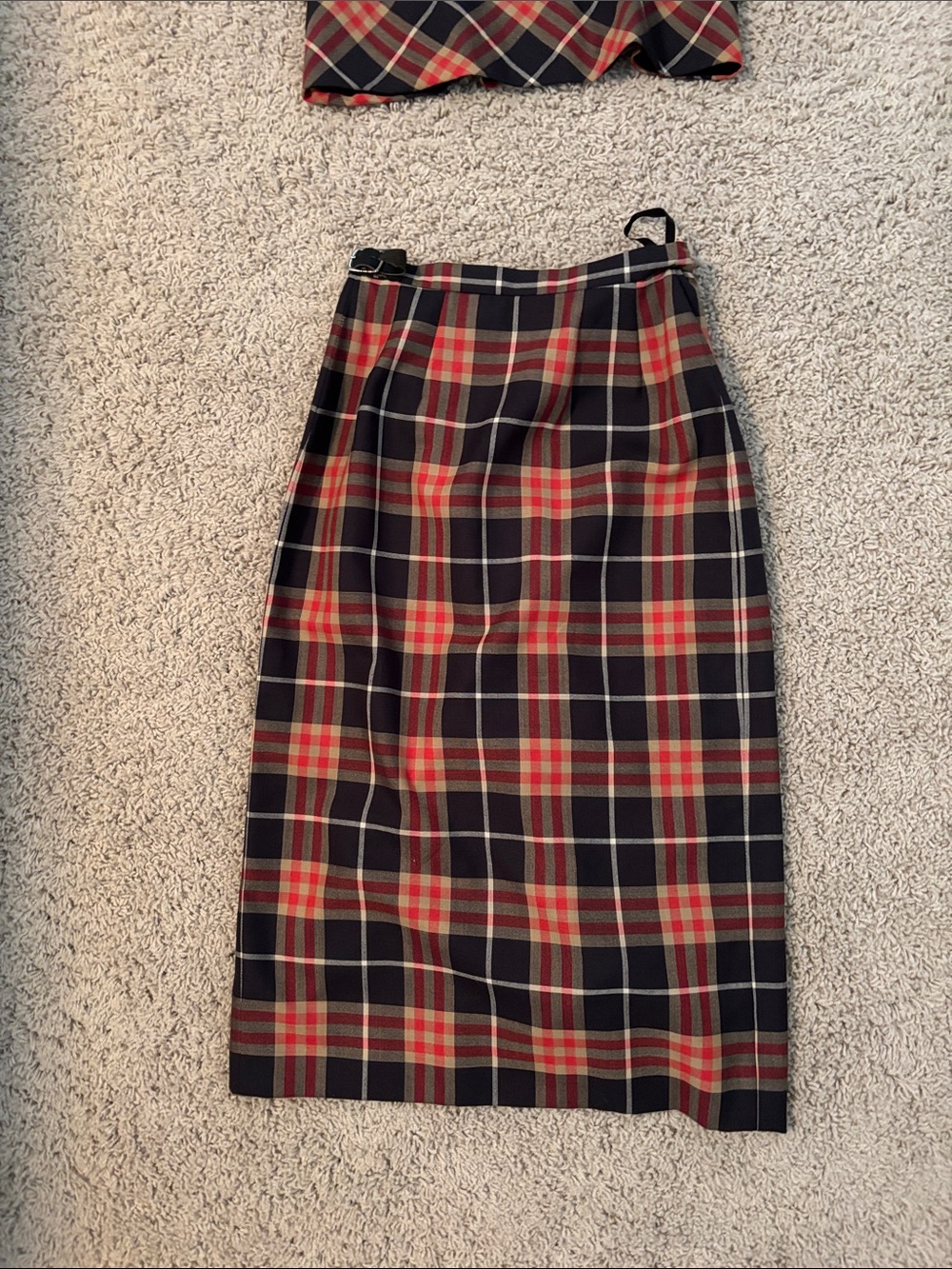 Burberry Navy and Red Tartan Pencil Skirt